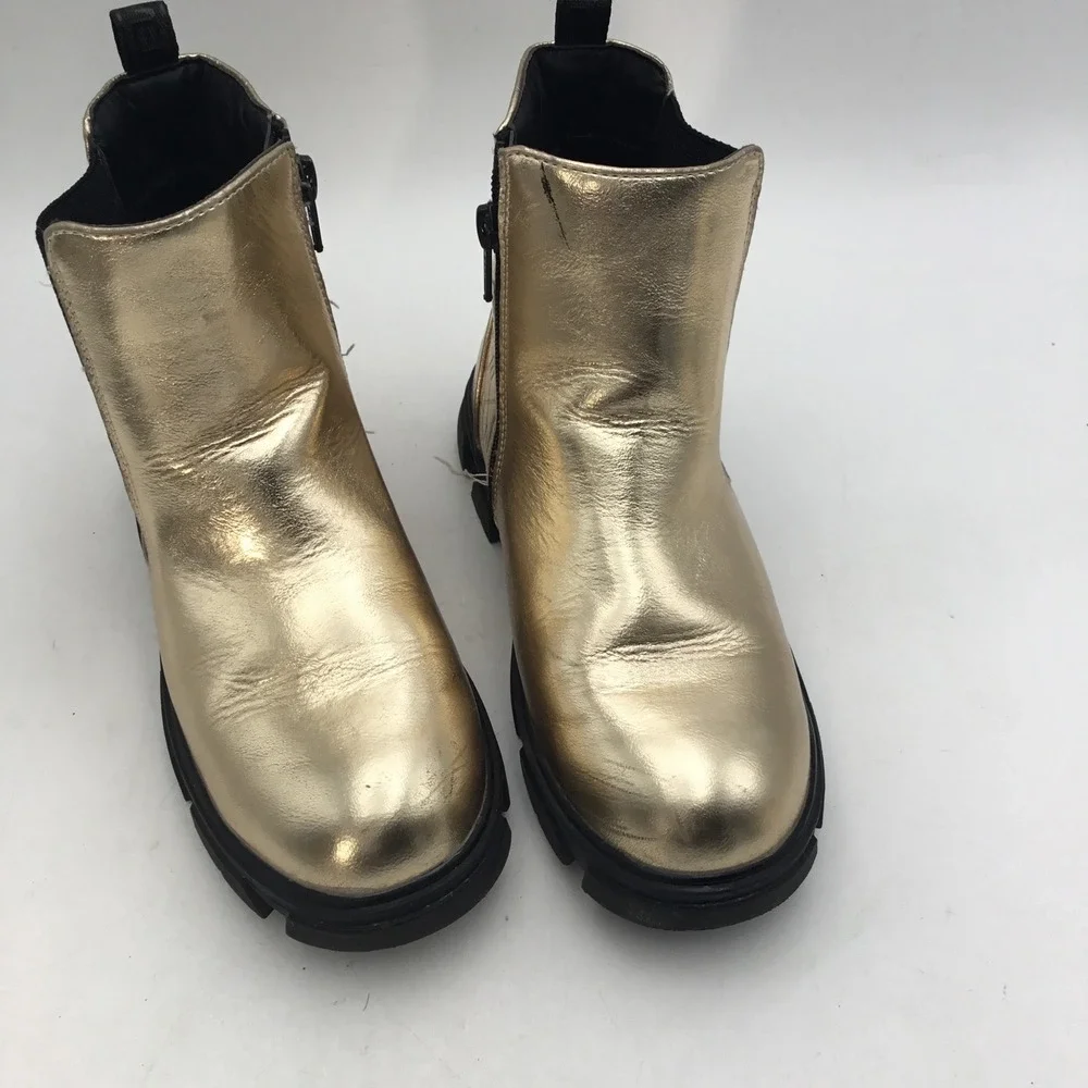River Island Kids Gold Metallic Chelsea Boots Lug Sole Side Zip 469501/1 Size 2